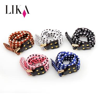 China Metal Clasp Bracelet LIKA Adjustable Multi Function Buckled Fabric Wrap Scarf Leather Bracelet For Women Gold Buckle for sale