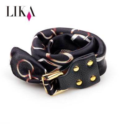 China Metal Clasp Bracelet LIKA Charm Multi Uses Leather Wrap Cloth Silk Scarf Bracelet For Women Men With Alloy Leather Clasp for sale