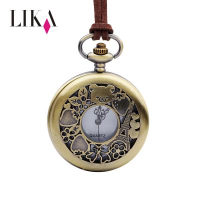 China LIKA Electronic Bronze Heart Shape Pocket Watch Men's Steampunk Face Cut Out Bronze Electronic Fruit Heart Shape Pocket Watch Pendant For Gift for sale