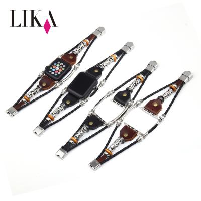 China Lika New Design Fashion Black Brown Smart Ladies Band Watch Smart Leather Watch Strap For Apple Watch for sale