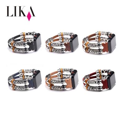 China LIKA Women Retro Multilayer Metal Leather Tube Wrap Apple Watch Band Apple Watch Band Strap For Girl for sale