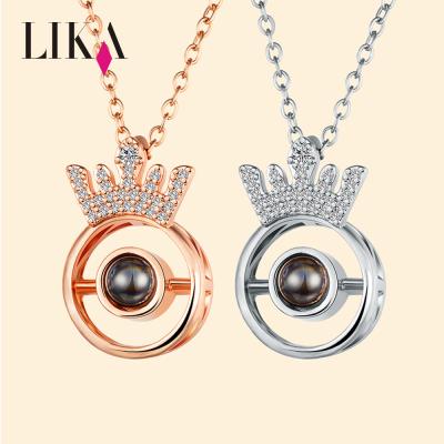 China Projection Lika Romantic Woman Jewelry Necklaces Crown Zircon 100 Languages ​​I Love You Projection Necklace for sale