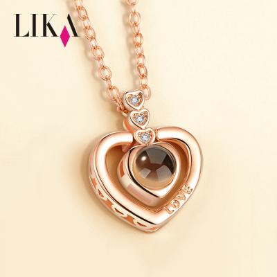 China LIKA Couple Jewelry Double Heart Projection I Love You Zircon 100 Tongues Necklace Valentine's Day Gift for sale