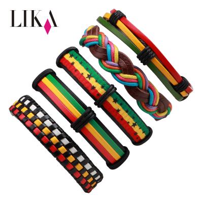 China LIKA Fashion Wholesale Handmade 6pcs Metal Clasp Bracelet Braided Kit Set For Men Multilayer Leather Bracelet Colorful for sale