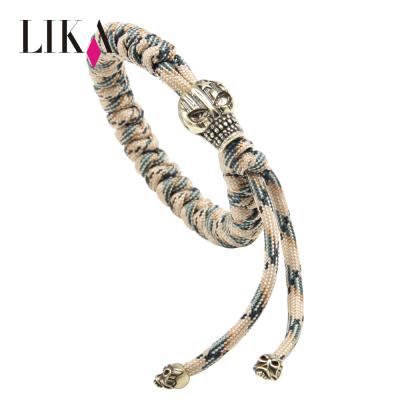 China 2018 LIKA Bracelet Survival Handmade High Quality Braided Chain Bracelets Metal Clasp Charms Paracord Skull Rope Bracelet For Men for sale