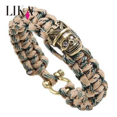 China Metal Clasp LIKA Camouflage Military Style Metal Bracelet Hug Copper Nylon Skull Screw Rope Paracord Woven Braided Survival Bracelet for sale