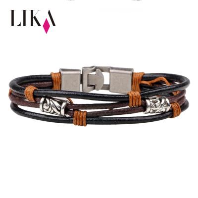 China Wax BraidThree Hand Clasp Retro Magnetic Hand Bracelet Men Casual/Sporting Rope Alloy for sale