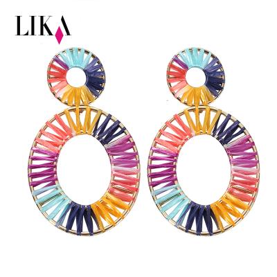 China Handmade Raffia Circle Bohemia Eardrop Weaving Earrings For Women Handmade Lika Double Raffia Circle Bohemia Eardrop Weaving Earrings for women for sale