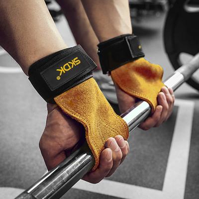 China Powerlifting Palm Protectors Cowhide Portable Gymnastic Grips Adjustable Wrist Support Pads Weightlifting Hand Grips for sale