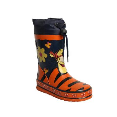 China Custom fashion trend tiger cuff children's rubber boots rain boots warm children's rubber rain boots waterproof shoes for sale