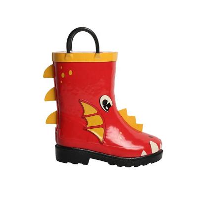 China Fashion Trend Dinosaur Designer Kids Red Rubber Boots Raining Boots Portable Warm Girls Raining Shoes Ankle Rain Boots For Kids for sale