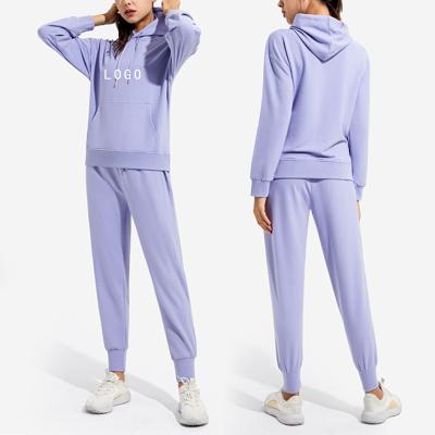 China Anti-wrinkle Latest Fashion Solid Color Leisure Sports Women's Cotton Hoodie Set Loose Slim Jogging Women's Sports Design Hoodie Set for sale