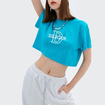 China Women's Anti-Wrinkle Cotton Short Sleeve Women's Crop Top T-Shirt Tees With Logo Custom Logo Printed Cotton T-shirt for sale