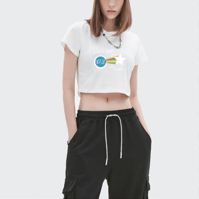 China 2022 Anti-Wrinkle Rainbow Graphic Logo Tees Short Sleeve T-Shirts With Custom Logo Printed Crop Tops T-shirt for sale