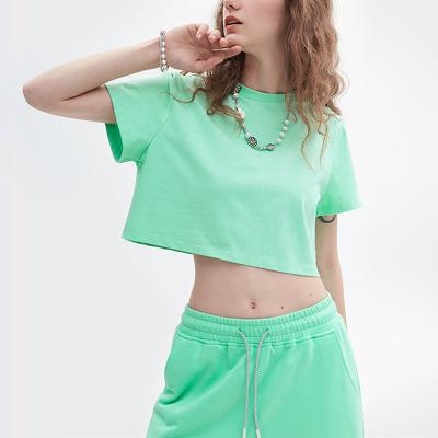 China 2022 Custom Empty Breathable Crop Top T-shirt Anti-Wrinkle Crop T-shirt Breathable Crop T-shirt Women for sale