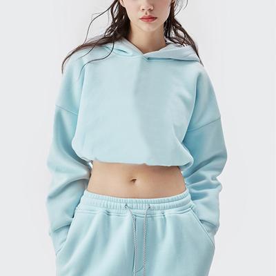 China Custom Women's Cropped Hoodies Anti-Wrinkle Cropped Cotton Fleece Hoodie Unisex Pullover Women's Solid Color Cropped Hoodie for sale