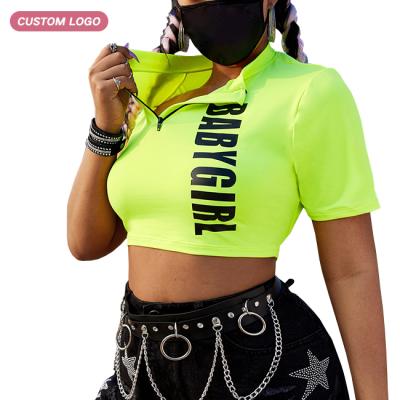 China Wholesale Breathable Gym Wear Letter Printing Neon Women's Yoga Gym Zipper Bra Sports Activewear Tops for sale