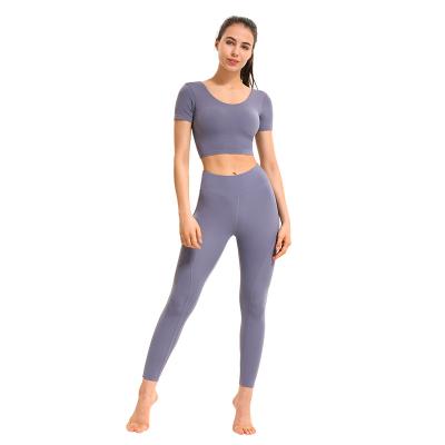 China Custom Logo Suit Women Short Sleeve Summer Ladies Breathable Yoga Clothing Set for sale