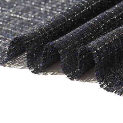 China Winter Anti-static Wholesale Season Plaid Metallic Check Thread Polyester Tweed Dyed Woven Woolen Fabric For Coat for sale