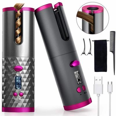 China dry & OEM Hair Curler USB Curling Iron Girl Wet Wireless Auto Portable Rechargeable Rotating LCD Display Curly Machine Styling Tool for sale