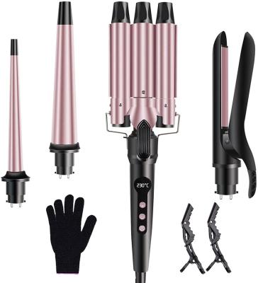 China HOT 4 Safety In 1 Curling Iron Wand Set Curling Iron 3 Barrel Hair Waver With Tourmaline Ceramic Barrels Hair Straightener for sale