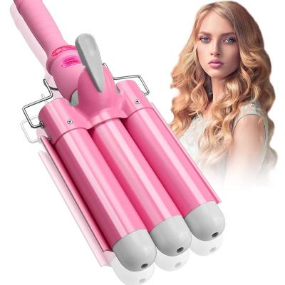 China Safety 3 Barrel Curling Iron Magic Wand Hair Curler Crimper with Adjustable LCD Temp DisplayTemperature Voltage Triple Barrels Doubles for sale