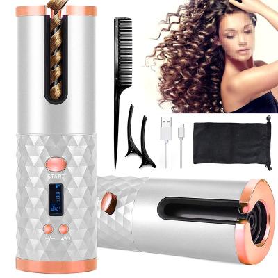 China 2022 Automatic Rechargeable Ceramic Magic Wand Portable Cordless Cordless Automatic Hair Curler Hair Curler Curling Iron Safety Hair Curler for sale