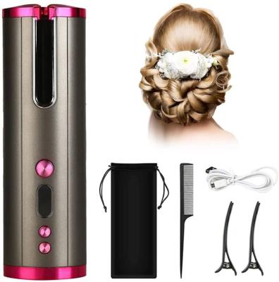 China 2022 Safety Hair Curler Iron with DisplayTimer Adjustable Temperature LCD Display USB Portable Wireless Rechargeable Curling Wand for sale