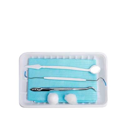 China Disposable and Sterilize Dental Disposable Hygiene Consumables Sterilized Examination Tray Mirror Probe Tweezer Napkin Bibs Cotton Roll Instruments Kit for sale