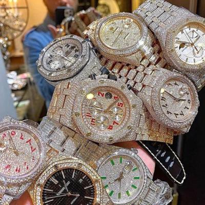 China Day/Date Top Brand Bling Iced Quartz Square Luxury Men Watch Relojes Hip Hop Gold Bling Full Diamond Ice Watch for sale