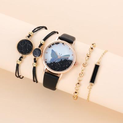 China 2022 trend butterfly quartz watch bracelet women set 5pcs set waterproof hot sale fashion central institute of statistics for sale