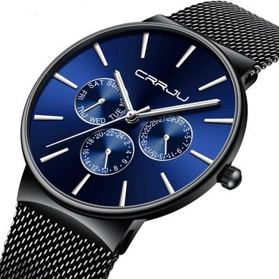 China Mesh Belt Luxury Wrist Watch Hot Blue Classic Automatic Quartz Watch Men Date CRRJU 2155 Digital Waterproof Wristwatches for sale