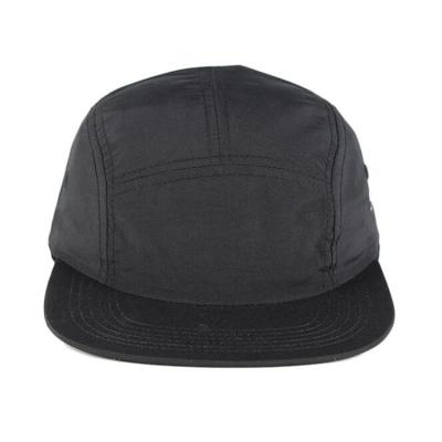 China COMMON Custom Good Quality Black Colored Nylon Soft Feel 5 Panel Camp Hats for sale