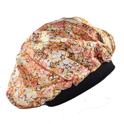 China Custom Silk Hoods Sleep Cap Women Double Layer Hair Hood Silk Shower Hat for sale