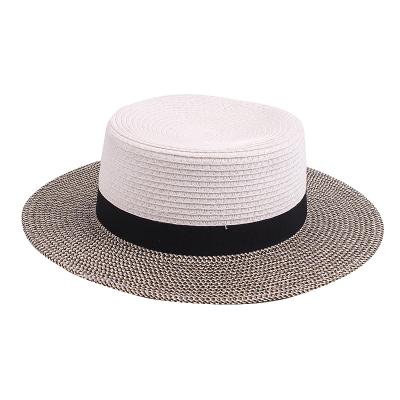 China Striped Women's Flat Surface Panama Straw Hat Straw Beach Sun Hat Dress for sale