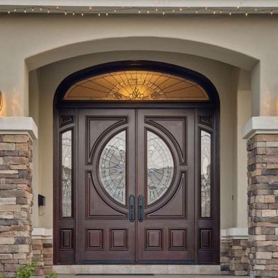 China Waterproof Custom Luxury Solid Wood Log Door Villa Front Doors Entry Solid Wood Double Door for sale