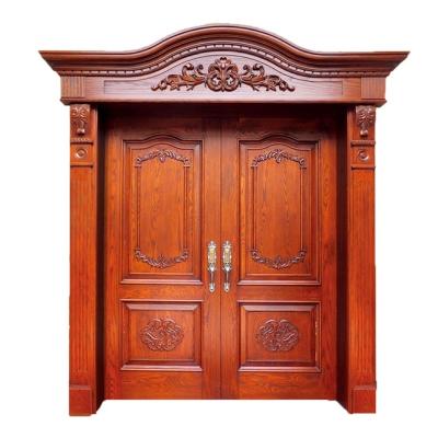 China Waterproof Chinese style carved double door exquisite varnishing molding door painting doors villa solid wood house customized for sale