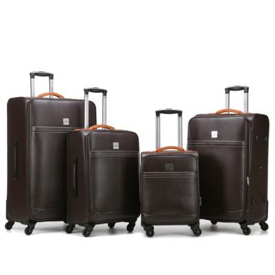 China High Quality Long Distance PU Leather Suitcases Four Wheeled Trolley Luggage Set for sale