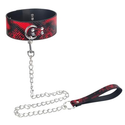 China Hot Selling Bondage Restraints Red Faux Leather Neck Collar With High Quality Metal Chain For Sexy Women Adult Games In BDSM for sale