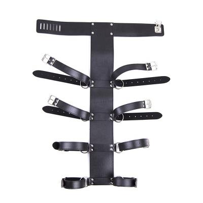 China Leather Bondage Restraints BDSM PU Leather Arm Binding Hands Behind Neck Collar for bdsm play or adult fetish harness for sale