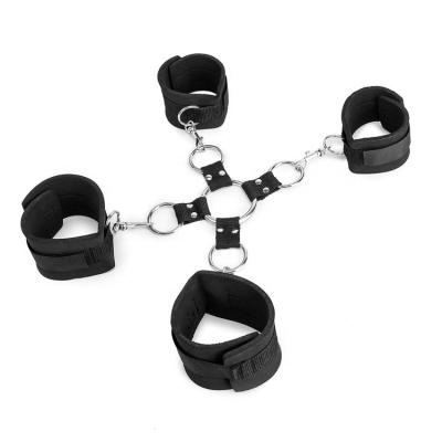 China Hot Selling Bondage Restraints Bondage Products Leather Cuff Hands and Feet Cross Buckle Handcuffs Sex Toys for sale