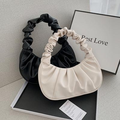 China Fashion Women PU Cloud Bags Leisure Armpit Bag Shopping Shoulder Bags Summer Pleated Handbags for sale