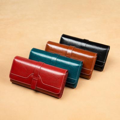 China Waterproof Long Women's Wallet Female Clips Genuine Leather Bolsos-Para-mujeres PU Leather Purse Money Bag Clutch Red Vintage Card Holder Wallets for sale