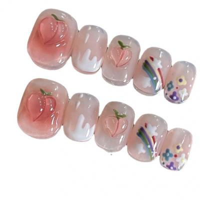 China Cute Handmade nail short rainbow peach children removable 3D nail wholesale cute press on nails for sale