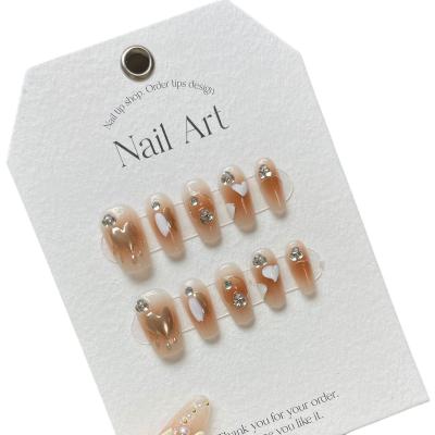 China Design love heart nail art Cream love New Year caramel smudged gilt amber finished designer press on nails for sale