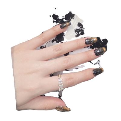 China Design New autumn and winter broken diamond dynamic cat eye display white spirit movement removable press on nails cat eye for sale