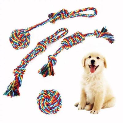 China Amazon Rainbow Rope Dog Cat Pet Toys Set Durable Dog Ball Toy Tooth Cleaning Durable Rope Toy For Pet for sale