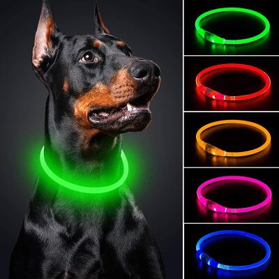 China Lights Wholesale Luxury Rechargeable USB LED Dog Collar Light Up Safety Pet Collar Water Proof Dog Collars for sale