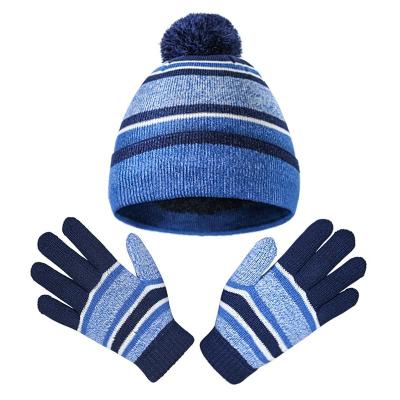 China AGRADECIDO COMMON Custom Knitted Fleece Lined Beanie Hat Kids Pom Pom Hats Kids Hats And Gloves Set for sale