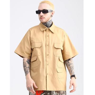 China Custom Made High Quality Fashion Short Sleeve Turn-Down Button Button Casual Collar Men's Breathable Work Shirts for sale